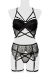 Ensemble lingerie dentelle harnais 3 pièces - Grey Velvet Ensemble lingerie dentelle harnais 3 pièces - Grey Velvet